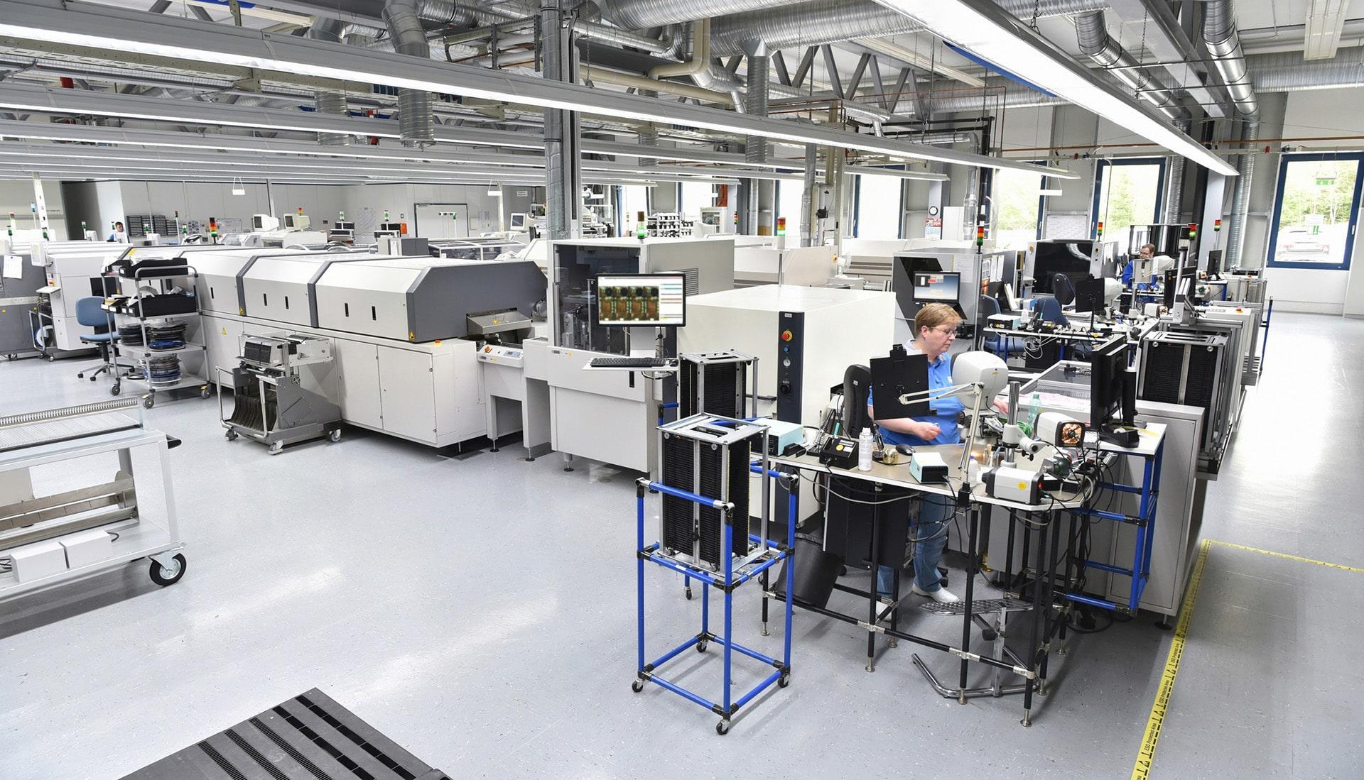 modern industrial factory for the production of electronic components - machinery, interior and equipment of the production hall