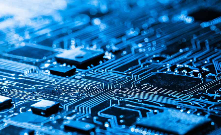 A computer chip with a blue background