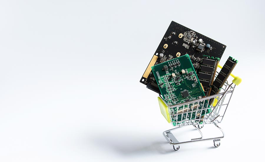 A shopping cart with electronic components